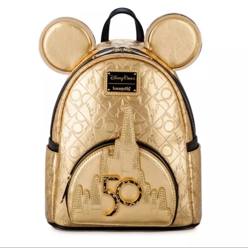 NWT Loungefly Disney World 50th Anniversary Gold Mini Backpack